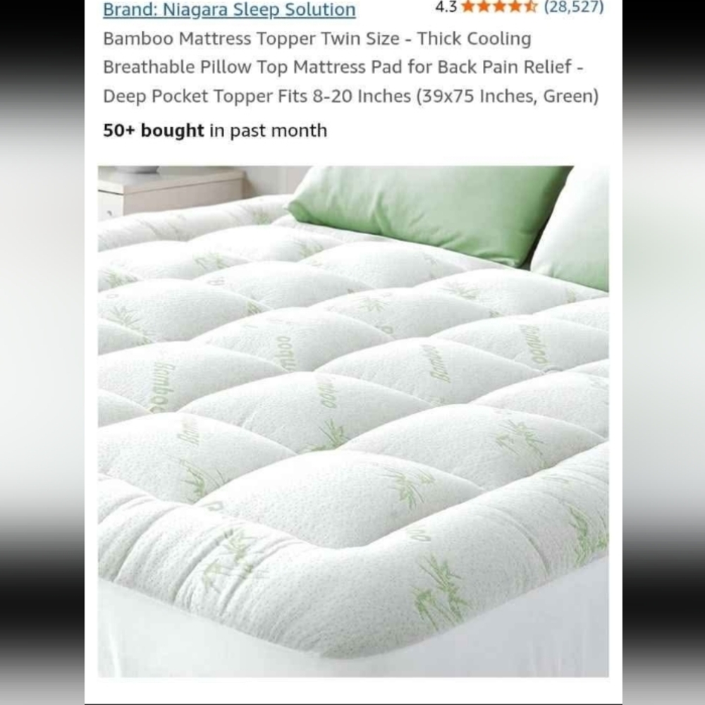 Bamboo Mattress Topper Cooling TWIN